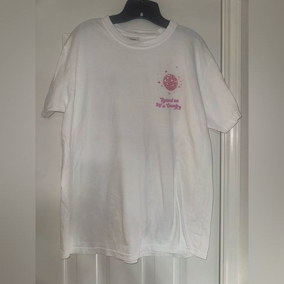 Raised On 90s Country White T-Shirt with Pink Graphic - Picture 1 of 5